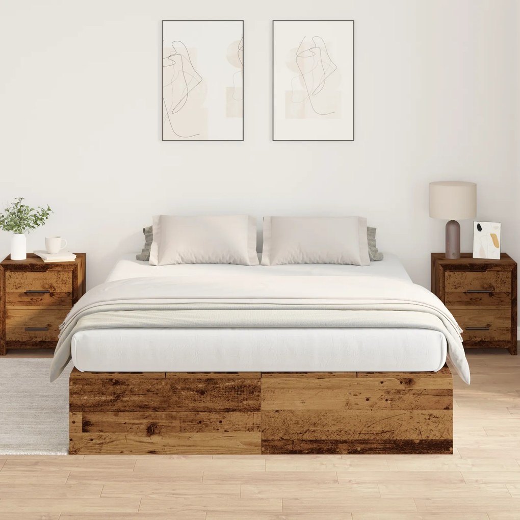 Cama com Armazenamento vidaXL Madeira Velha 135x190 cm