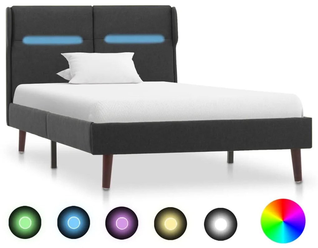 vidaXL Estrutura de cama com LED 100x200 cm tecido cinzento-escuro