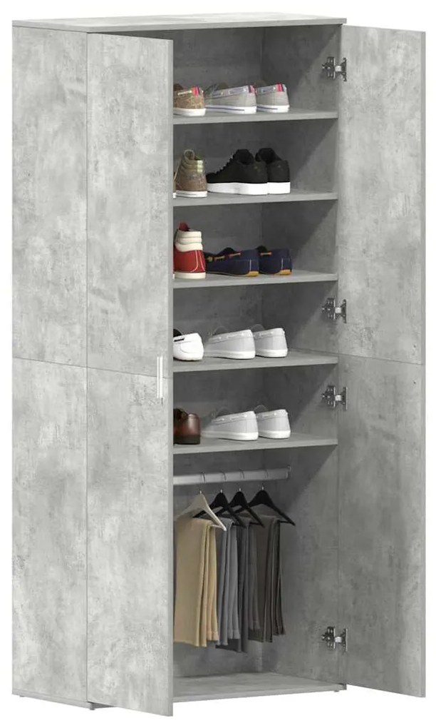 Guarda-Sapatos Cinza Concreto 80x39x180 cm de Madeira de Engenharia
