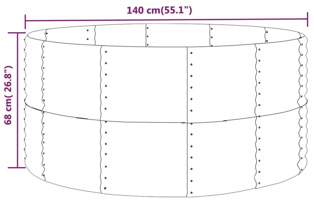 Canteiro elevado jardim 140x140x68 aço revestido a pó prateado