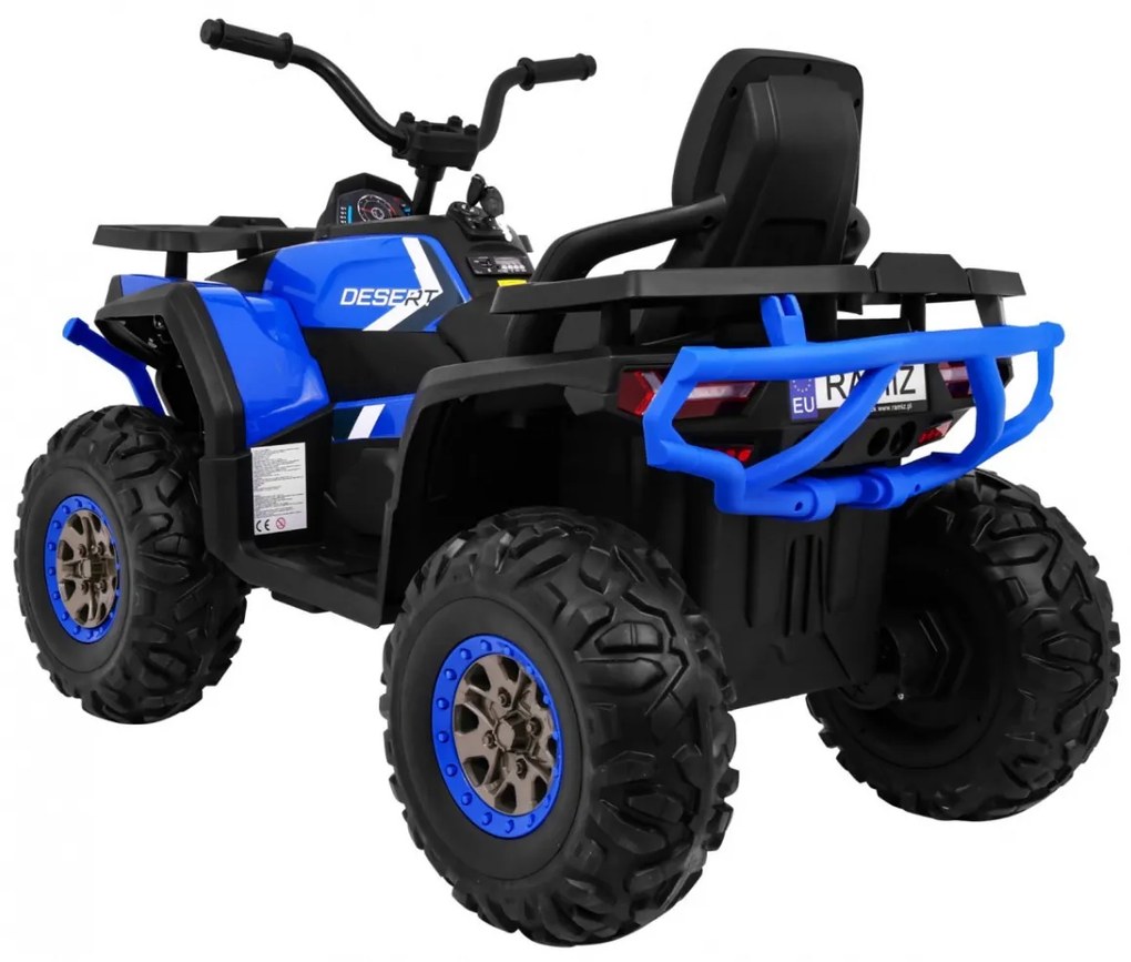 Moto 4 elétrica para crianças 12V 4x4 45W Deserto com Rodas Espuma EVA, Assento couro ecológico, som Crianças Até 30 kg Azul