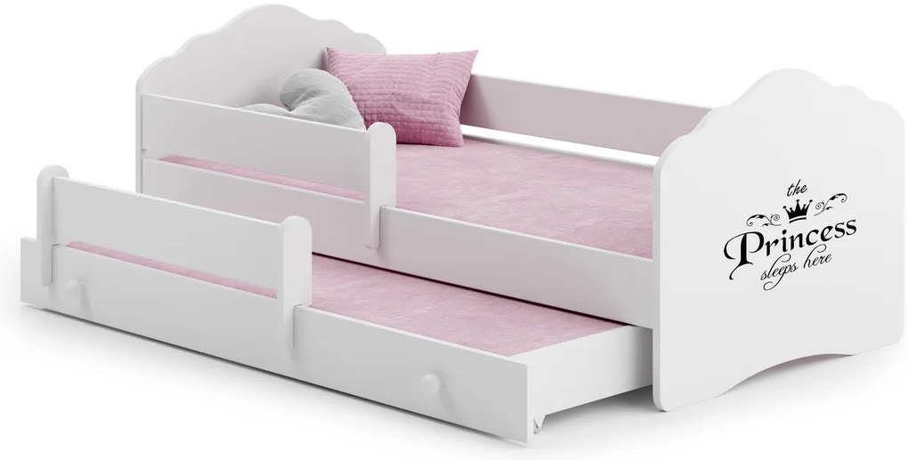 Cama infantil dupla branca Wave 160x80 - ilustração princesa - colchão e estrado incluído