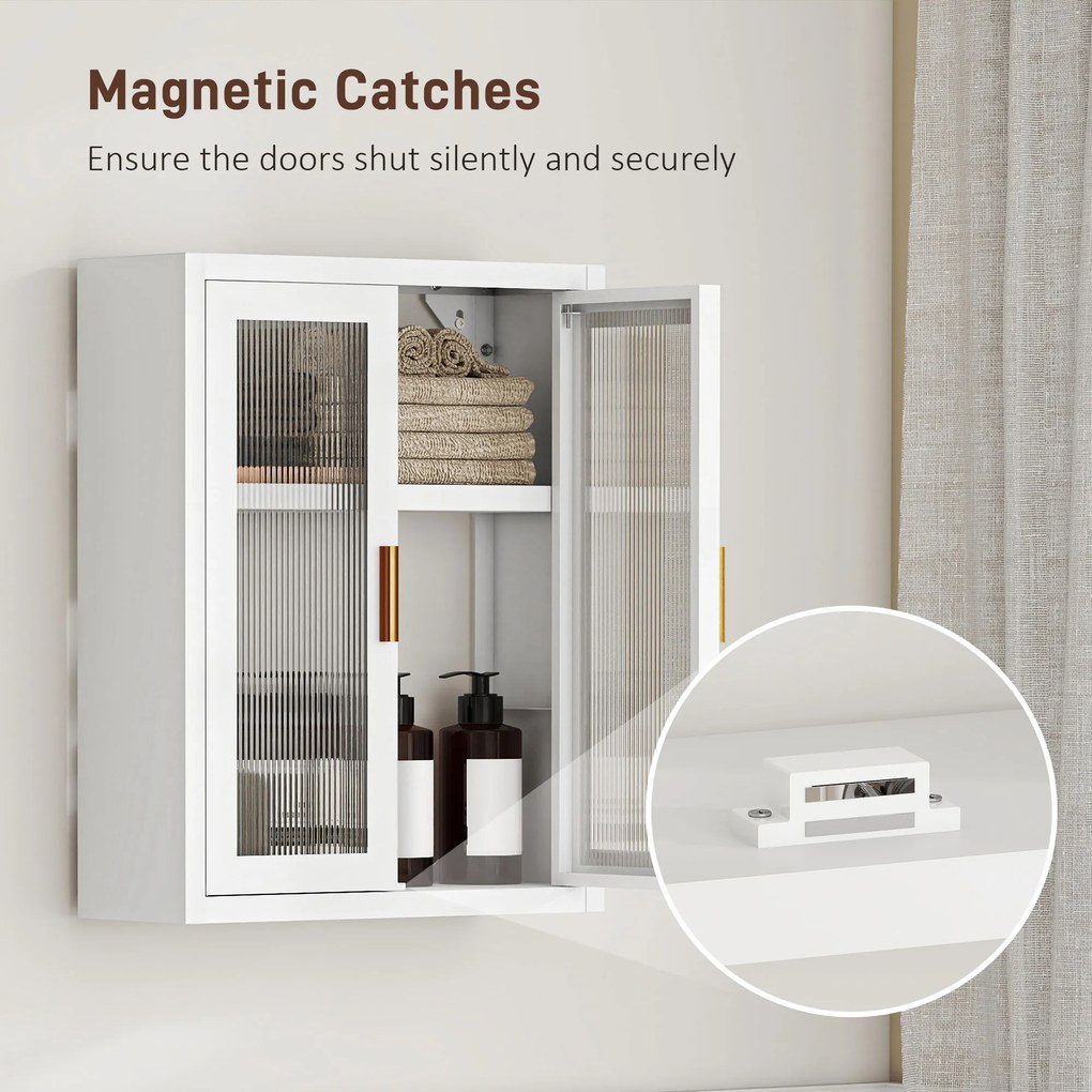 Armário de Casa de Banho de Parede com Portas de Acrílico Prateleira Ajustável Fecho Magnético 40x14x50 cm Branco