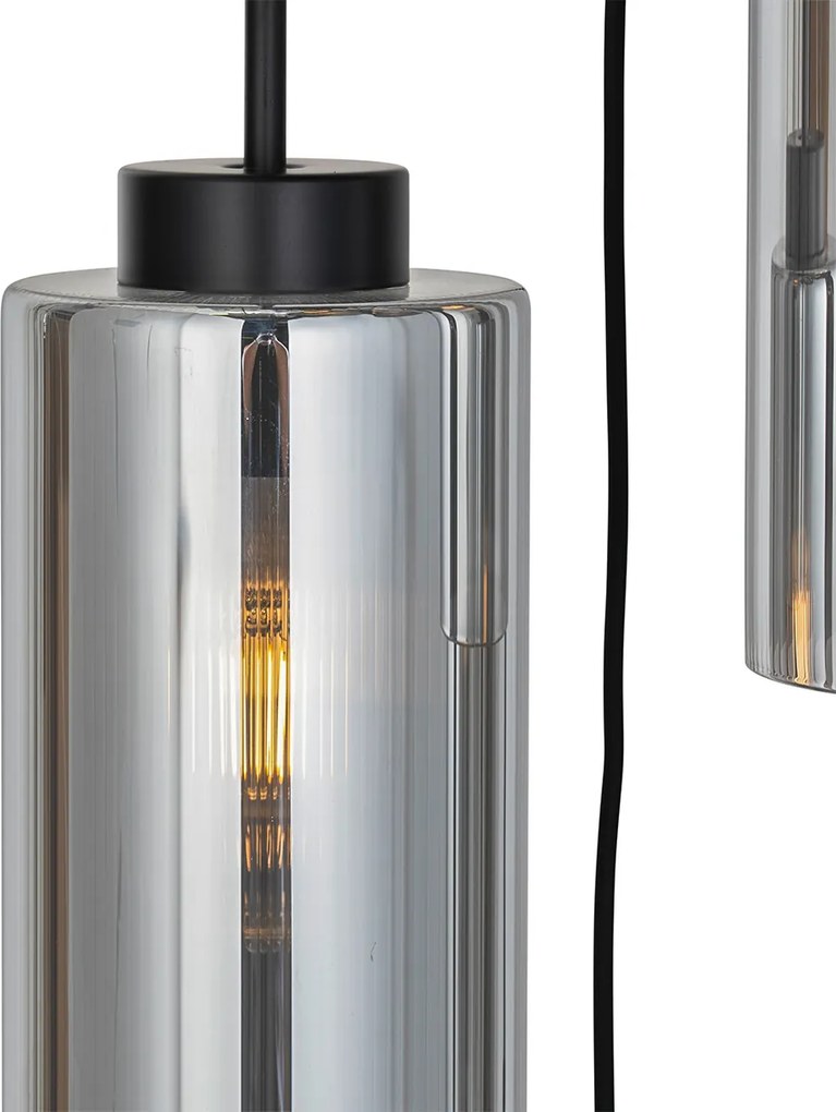 Candeeiro de suspensão Art Deco preto com vidro fumê 7 luzes - Laura
