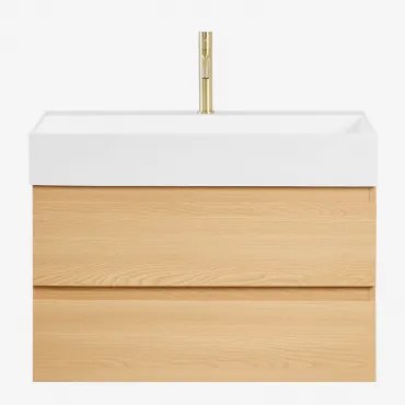 Conjunto De Móvel De Casa De Banho Suspenso Em Madeira E Folha De Freixo Com Lavatório Integrado Ona Madeira Natural & Sem Espelho - Sklum