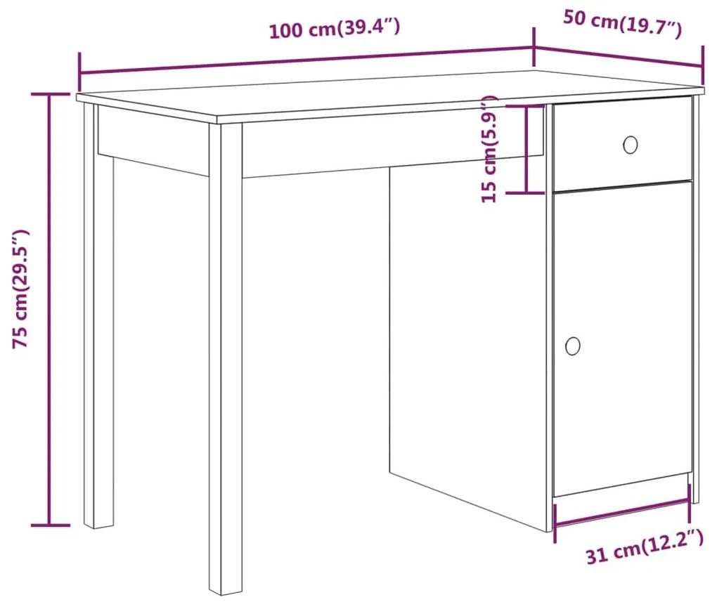 Secretária 100x50x75 cm pinho maciço