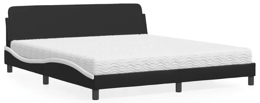 Cama com colchão 180x200 cm couro artificial preto e branco