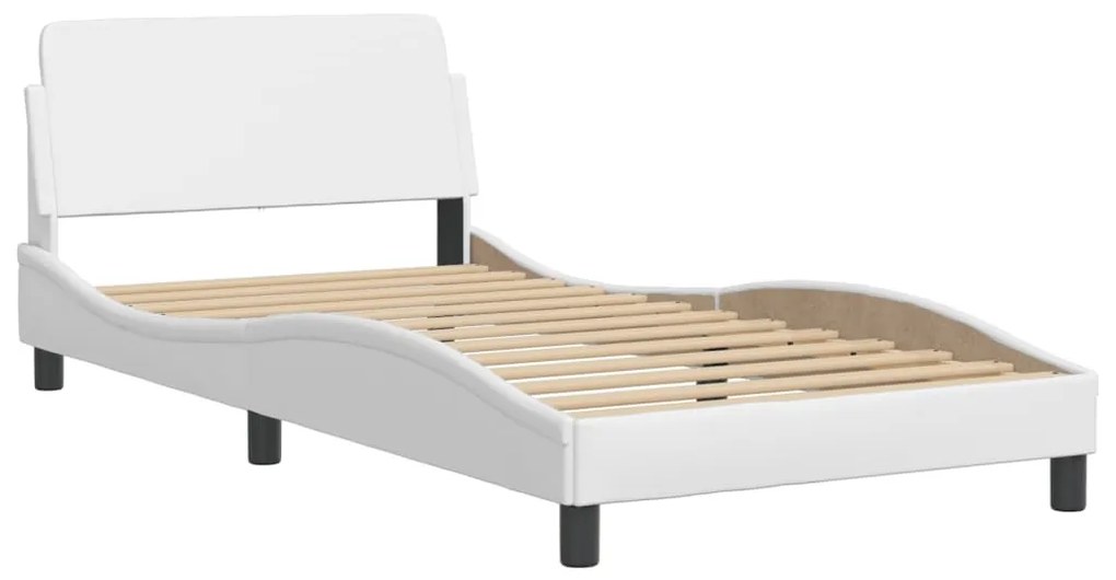 Estrutura cama c/ cabeceira 100x200 cm couro artificial branco