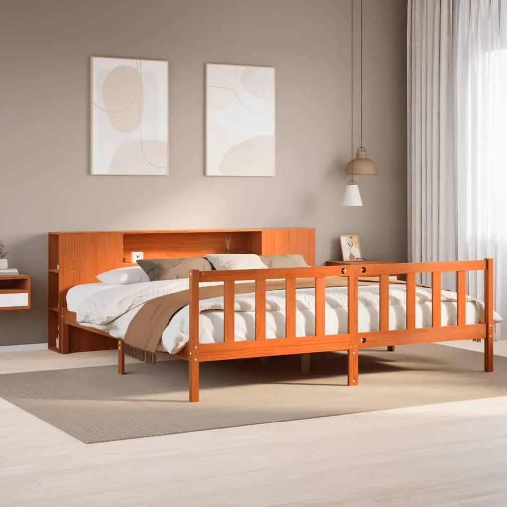 vidaXL Cama com estante sem colchão 180x200 cm pinho maciço