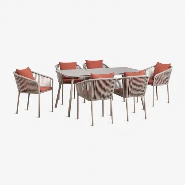 Conjunto De Mesa Retangular 160x90 Cm E 6 Cadeiras De Jardim Em Corda Trançada Arhiza Classic Castanho Moka - Terracota - Sklum