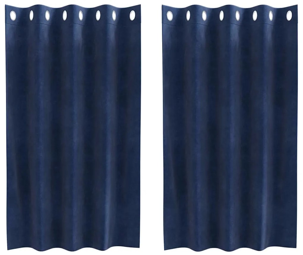Cortinas Blackout vidaXL com Ilhós 2 pcs Veludo Azul Escuro
