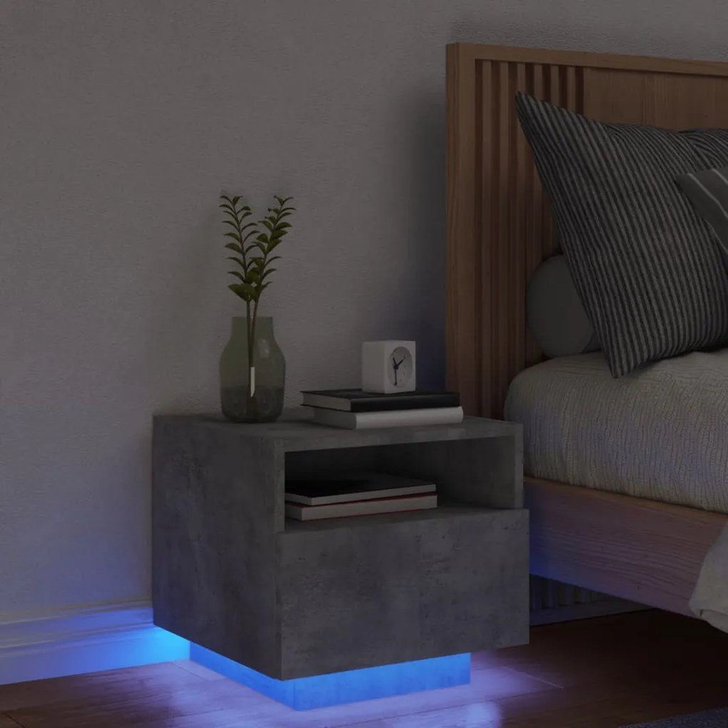 vidaXL Mesa de cabeceira com luzes LED 40x39x37 cm cinzento-cimento