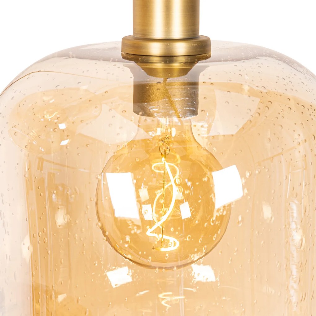 Candeeiro de suspensão design preto com latão e vidro âmbar 3-luzes - Zuzanna