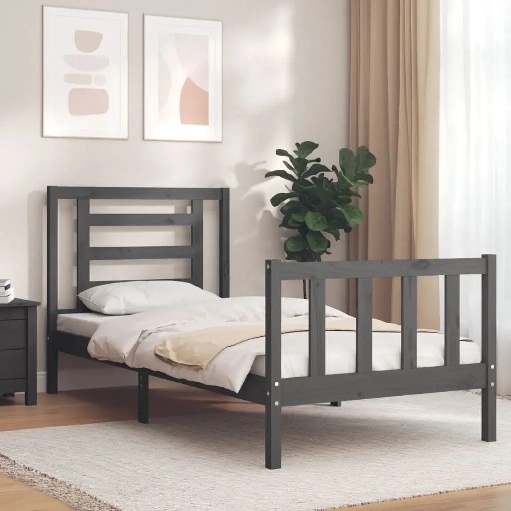Estrutura de cama com cabeceira 100x200cm madeira maciça preto