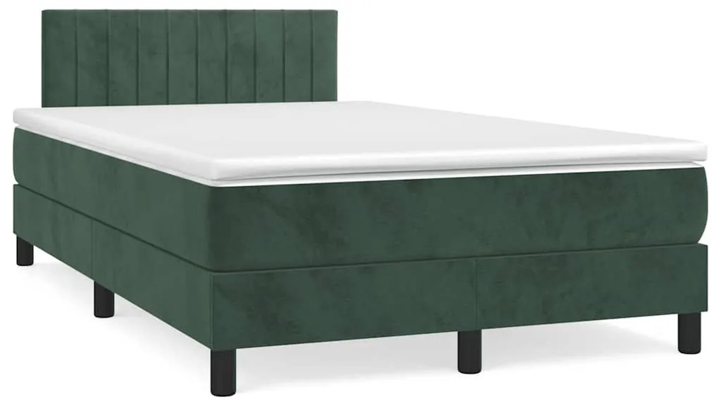 Cama box spring com colchão e luzes LED veludo verde-escuro