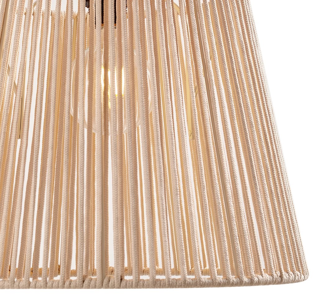 Candeeiro suspenso exterior preto com abajur de corda bege IP44 - Cava Jayla