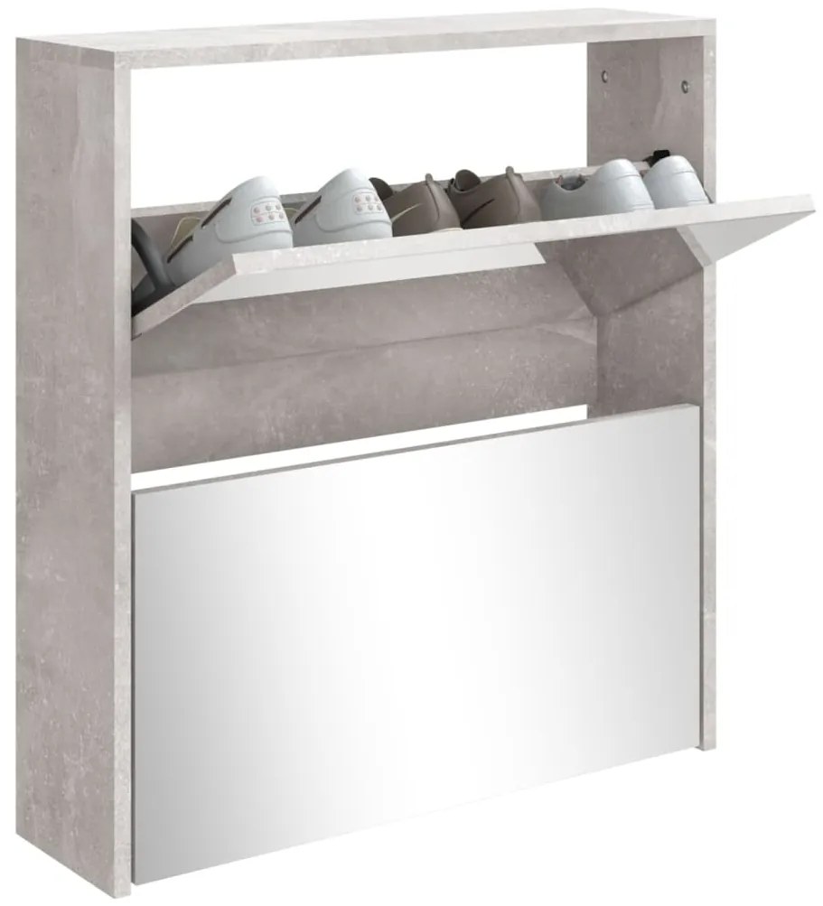 Sapateira c/ espelho 2 divisórias 63x17x67 cm cinza cimento