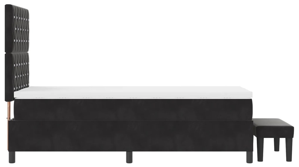 Cama Box Spring com Colchão & Banco Preto 90x190 cm Veludo
