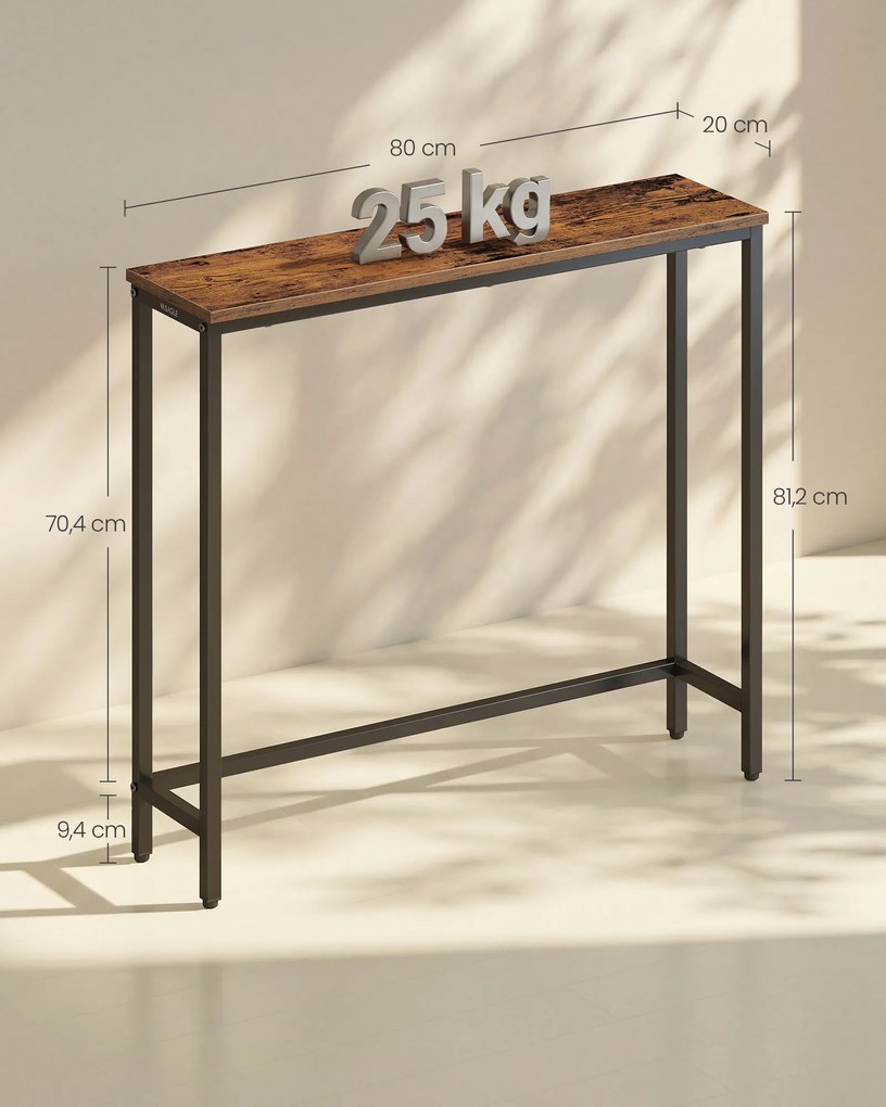 Mesa consola com tampo de uma só peça, 20 x 80 x 81,2 cm, castanho vintage