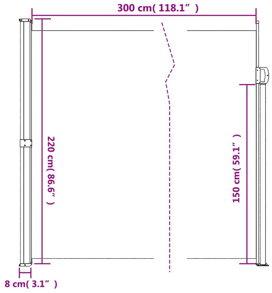 Toldo lateral retrátil 220x300 cm azul