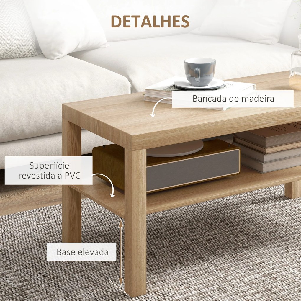 Mesa de Centro Moderna Mesa Auxiliar com Prateleira para Sala de Estar Escritório 90x45x44,5 cm Madeira