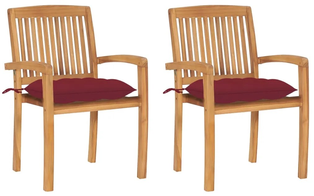 Cadeiras jardim c/ almofadões vermelho tinto 2 pcs teca maciça