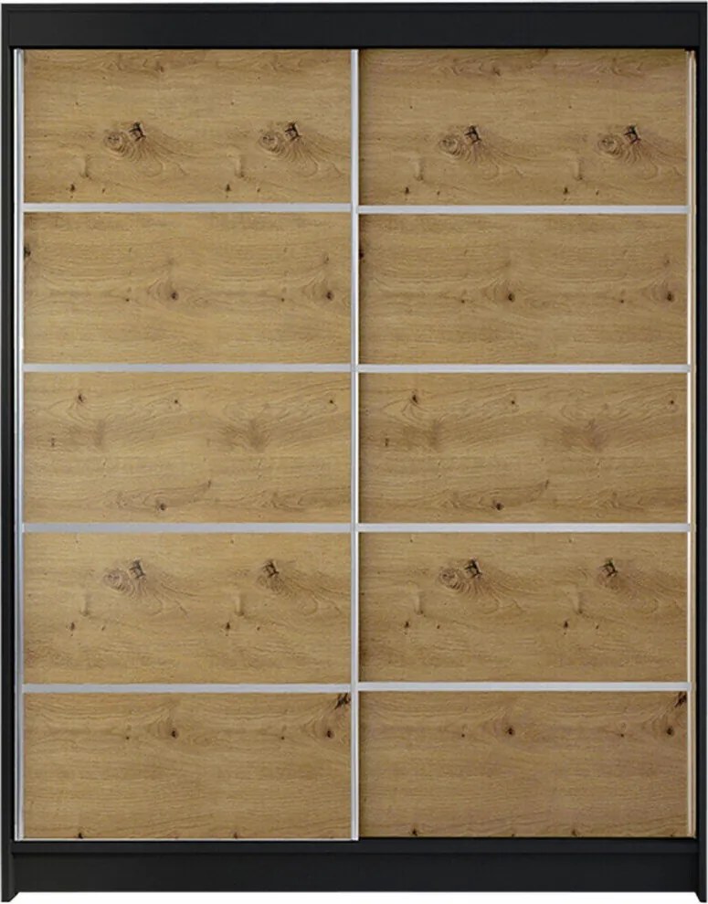 Roupeiro Closico Vastor IV, Carvalho Artisan, Preto, 200x150x58cm, 117 kg, Portas para roupeiro: Deslizante, Número de prateleiras: 5, Número de prateleiras: 5