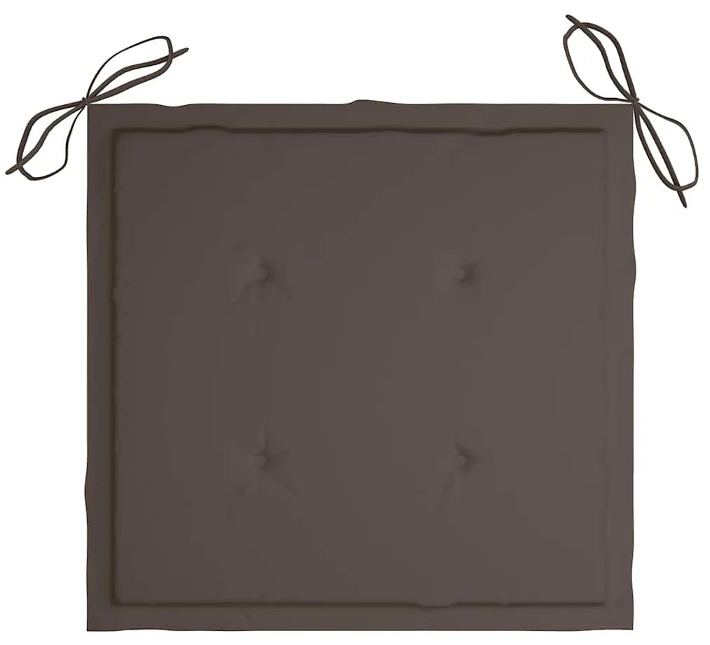Cadeiras de jardim c/ almofadões cinza-acast. 8 pcs teca maciça