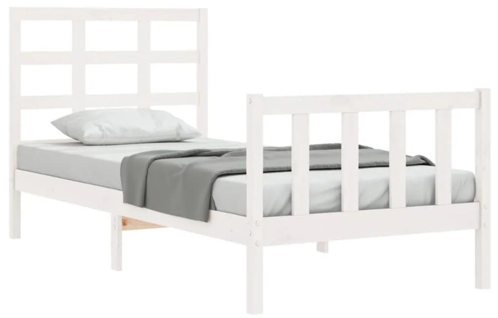 Estrutura de cama com cabeceira 90x190 cm madeira maciça branco