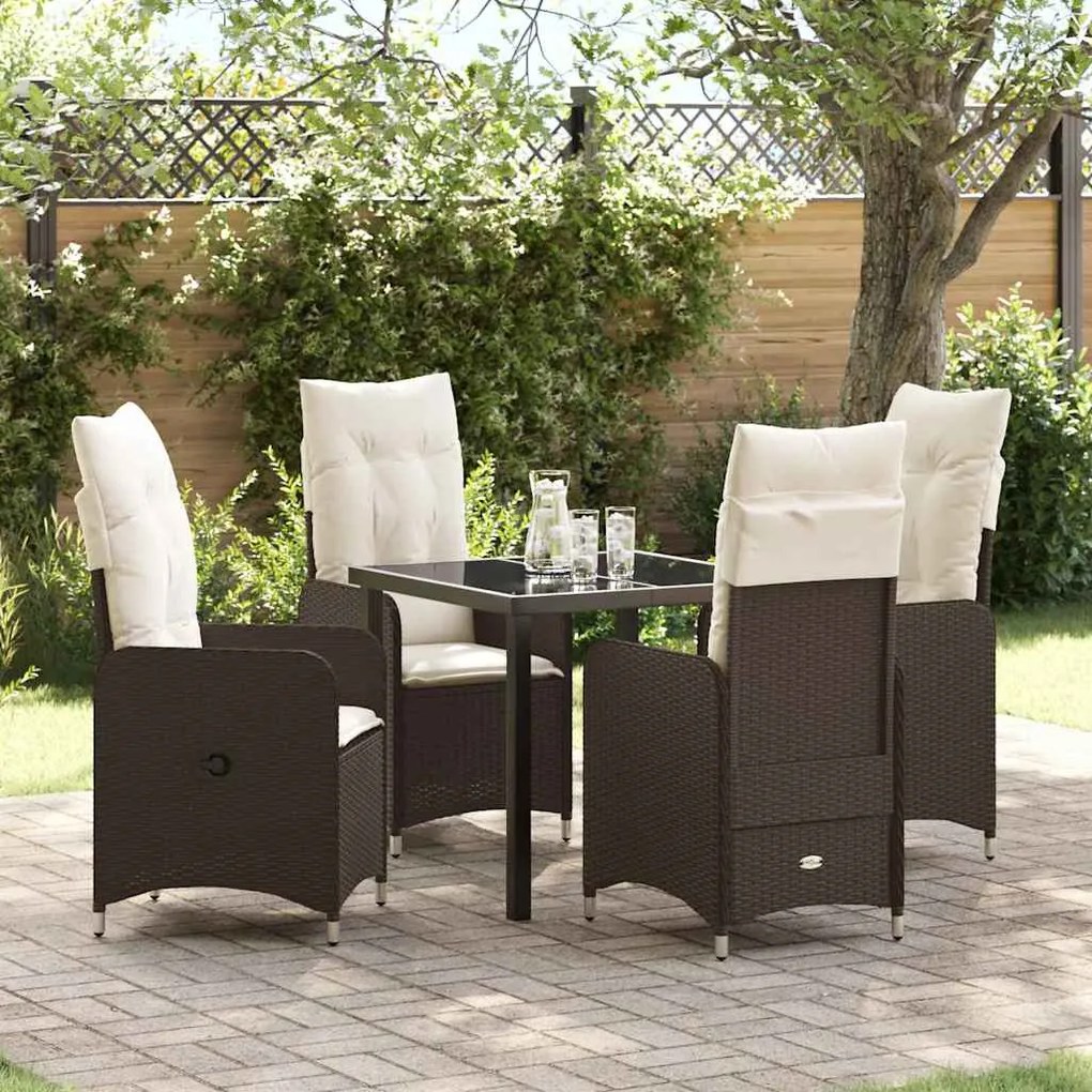 vidaXL Conjunto de Jantar de Jardim 5 Peças com Almofadas Castanho em Rattan Sintético