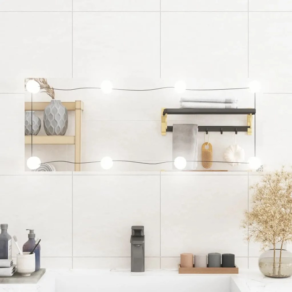 vidaXL Espelho de parede retangular com luzes LED 30x80 cm vidro