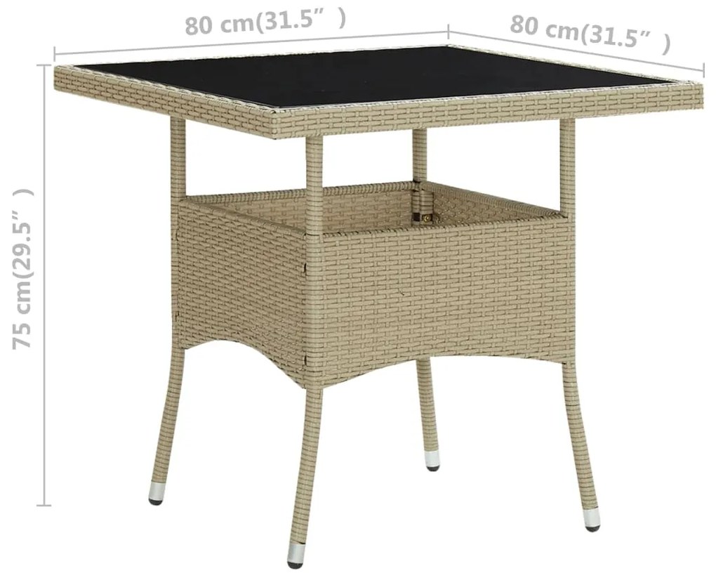 Mesa de jantar para exterior vime PE e vidro bege