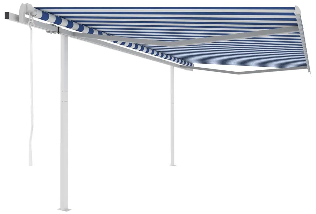 Toldo retrátil automático com postes 4,5x3,5 m azul e branco