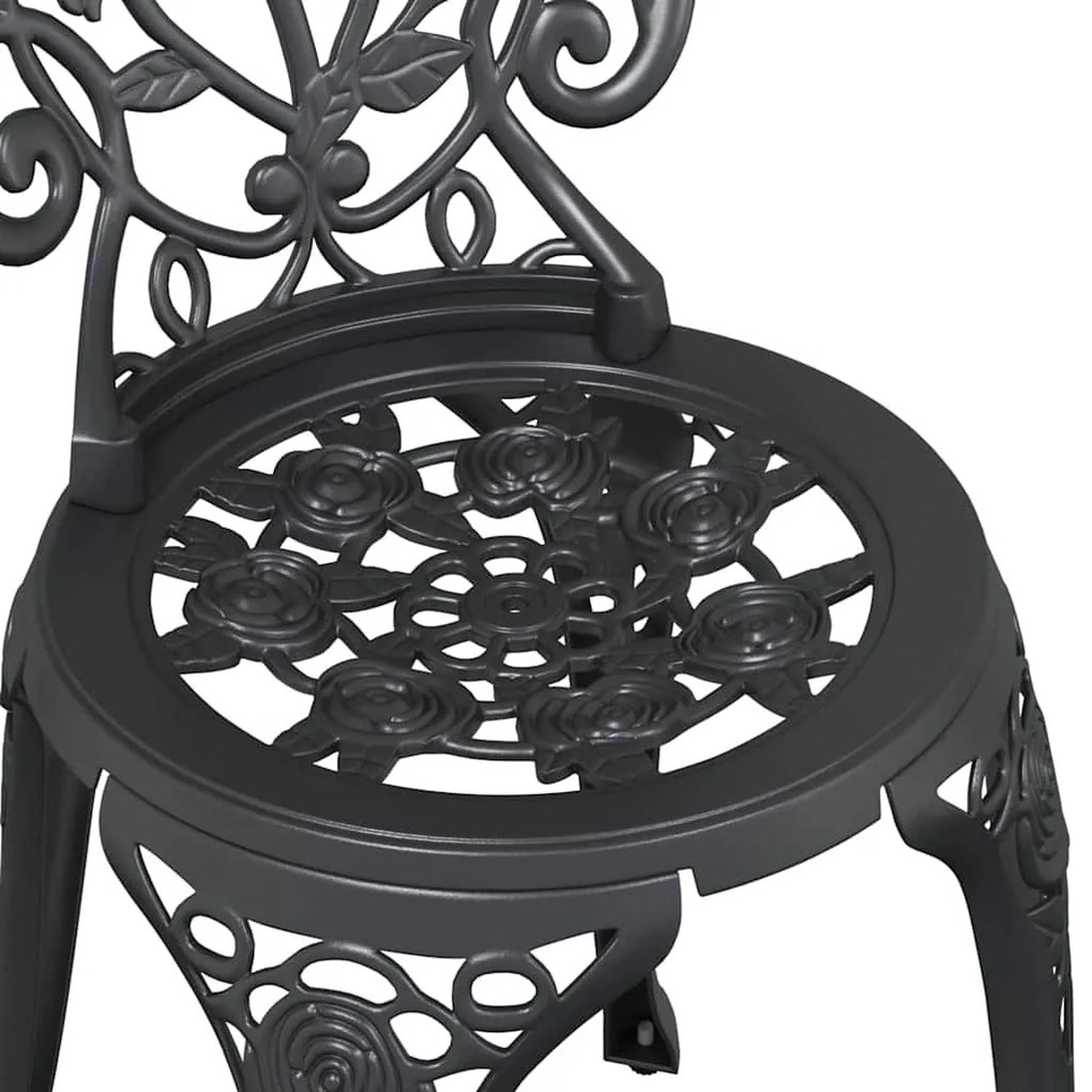 Conjunto de Bistro de Jardim com 3 Peças em Alumínio Fundido Preto