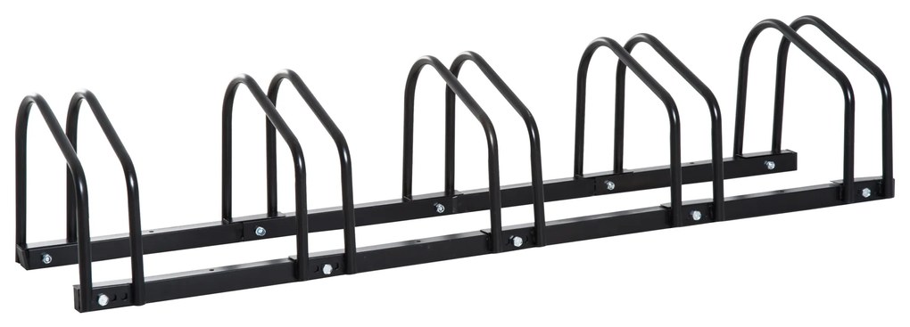 HOMCOM Estacionamento para 5 Bicicletas Suporte de Aço para Estacionar Bicicletas no chão para Interior e Exterior 130x33x27cm Preto