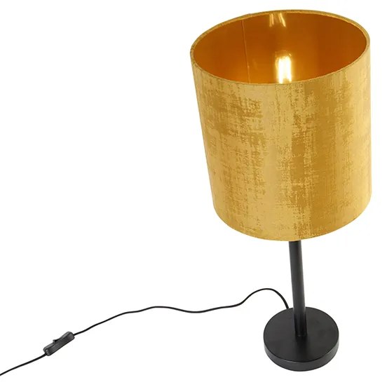 Candeeiro de mesa moderno preto com cúpula dourada 25 cm - Simplo Moderno
