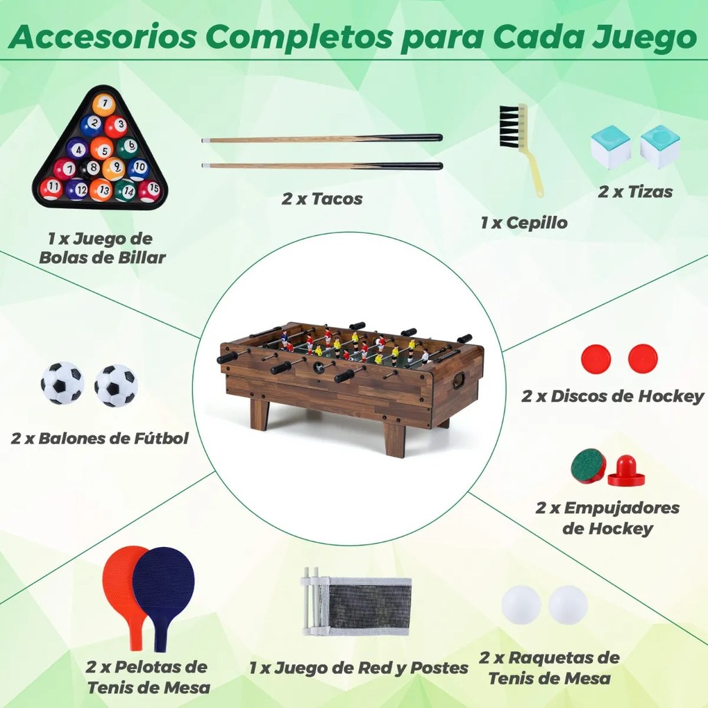 Mesa de jogos 4 em 1 81 x 43 x 30,5 cm com matraquilhos, bilhar, pingue-pongue e hóquei para crianças Café