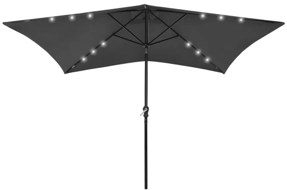 Guarda-sol de jardim c/ luzes LED/poste de aço 2x3 m antracite