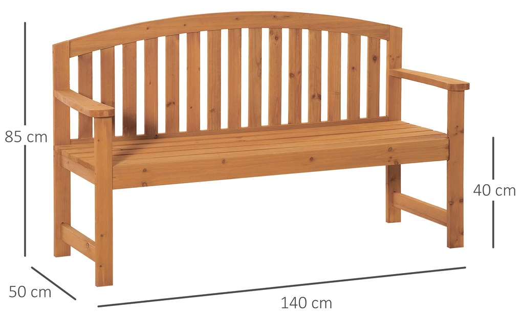 Outsunny Banco de Jardim de 3 Lugares Banco de Ripas de Madeira com Encosto Apoio para os Braços Terraço Varanda Exterior Carga 320kg 140x50x85cm Natural