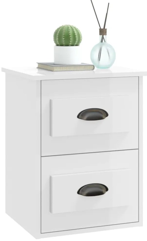 Mesas de cabeceira parede 2 pcs 41,5x36x53 cm branco brilhante