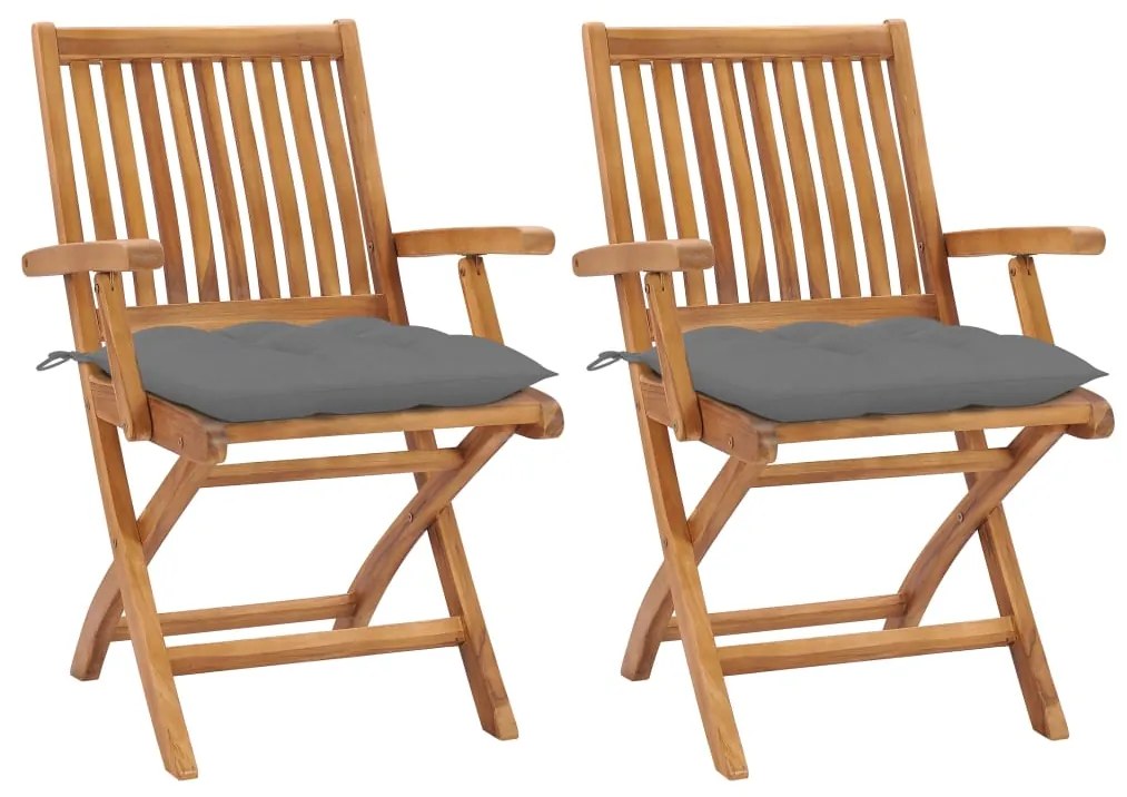 vidaXL Cadeiras de jardim c/ almofadões cinzento 2 pcs teca maciça