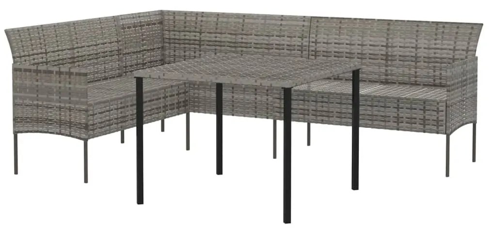 2 pcs conjunto de jantar p/ jardim c/ almofadões vime PE cinza