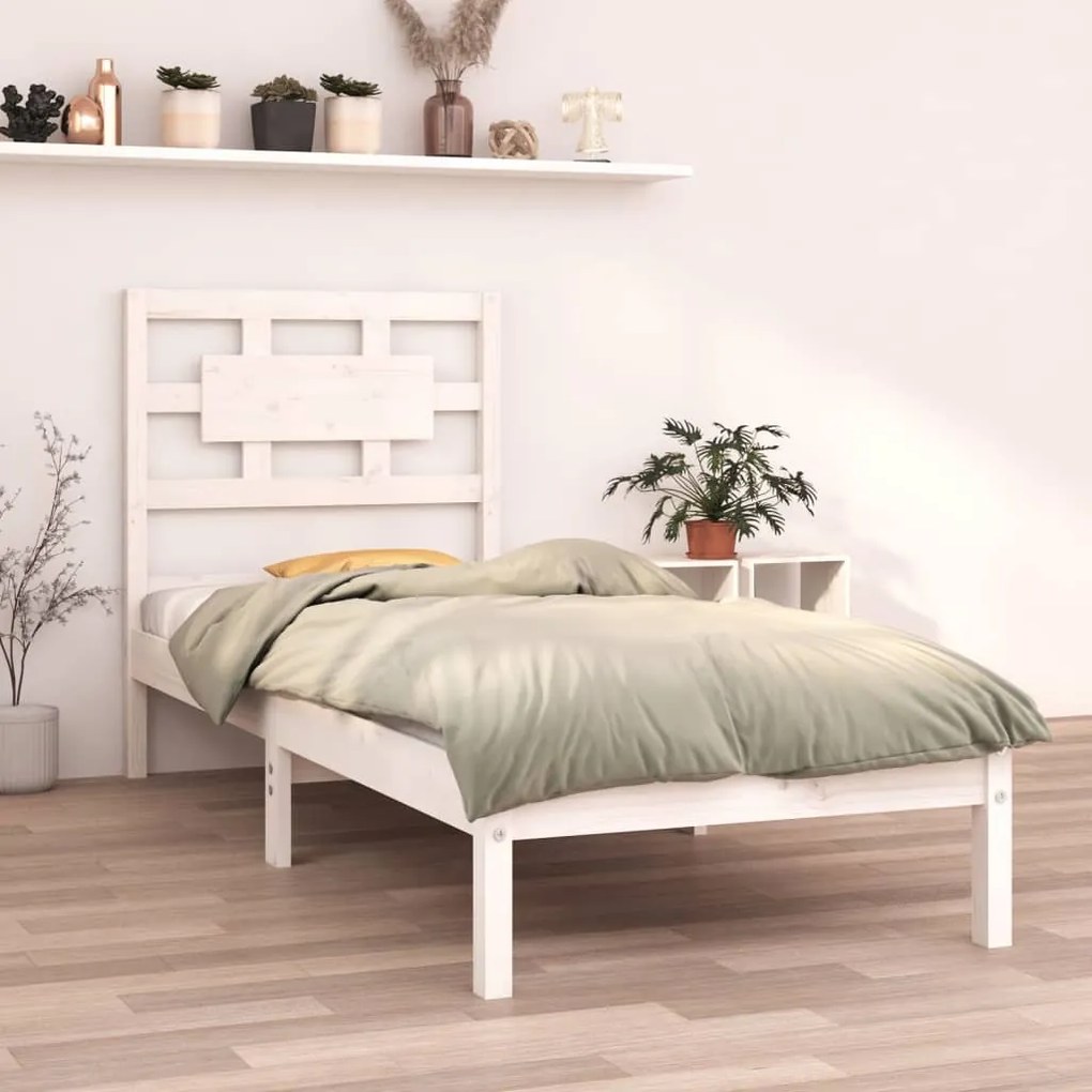 vidaXL Estrutura cama pequena solteiro 75x190 cm madeira maciça branco