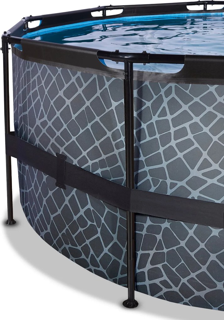 Piscina Redonda Stone ø450x122cm com bomba de filtro de areia e cúpula - Cinzenta