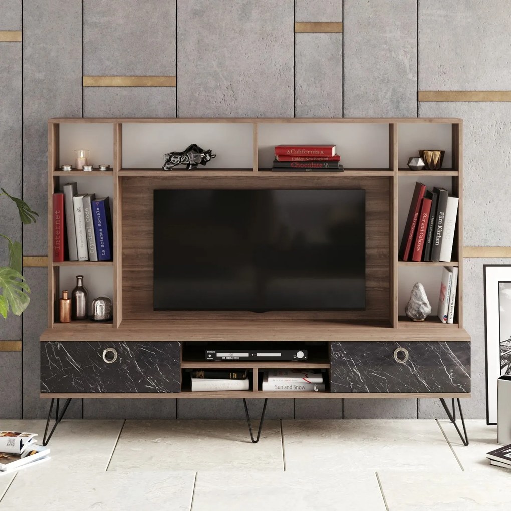 Móvel TV Lorenz – Nogueira e Preto – 180x135,7x35,2 cm