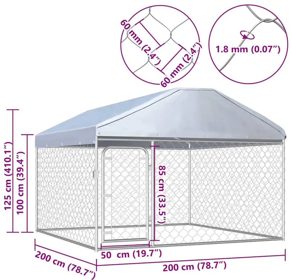 Canil de exterior com telhado 200x200x135 cm