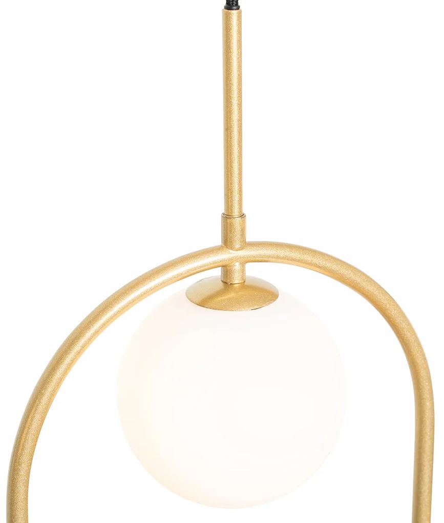 Candeeiro suspenso art déco ouro com vidro branco 3 luzes - Isabella Design,Art Deco