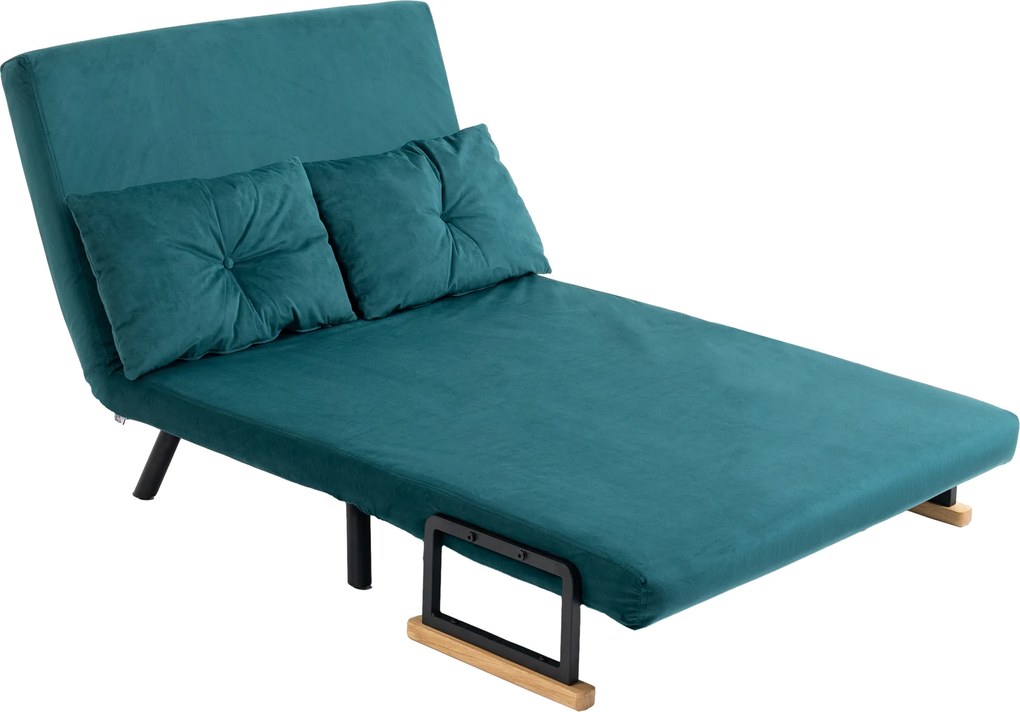 Sofá-cama de 2 lugares 102 C x 73 P x 81 A cm com encosto ajustável em 5 posições e 2 almofadas estofadas, revestimento em veludo, verde-pato