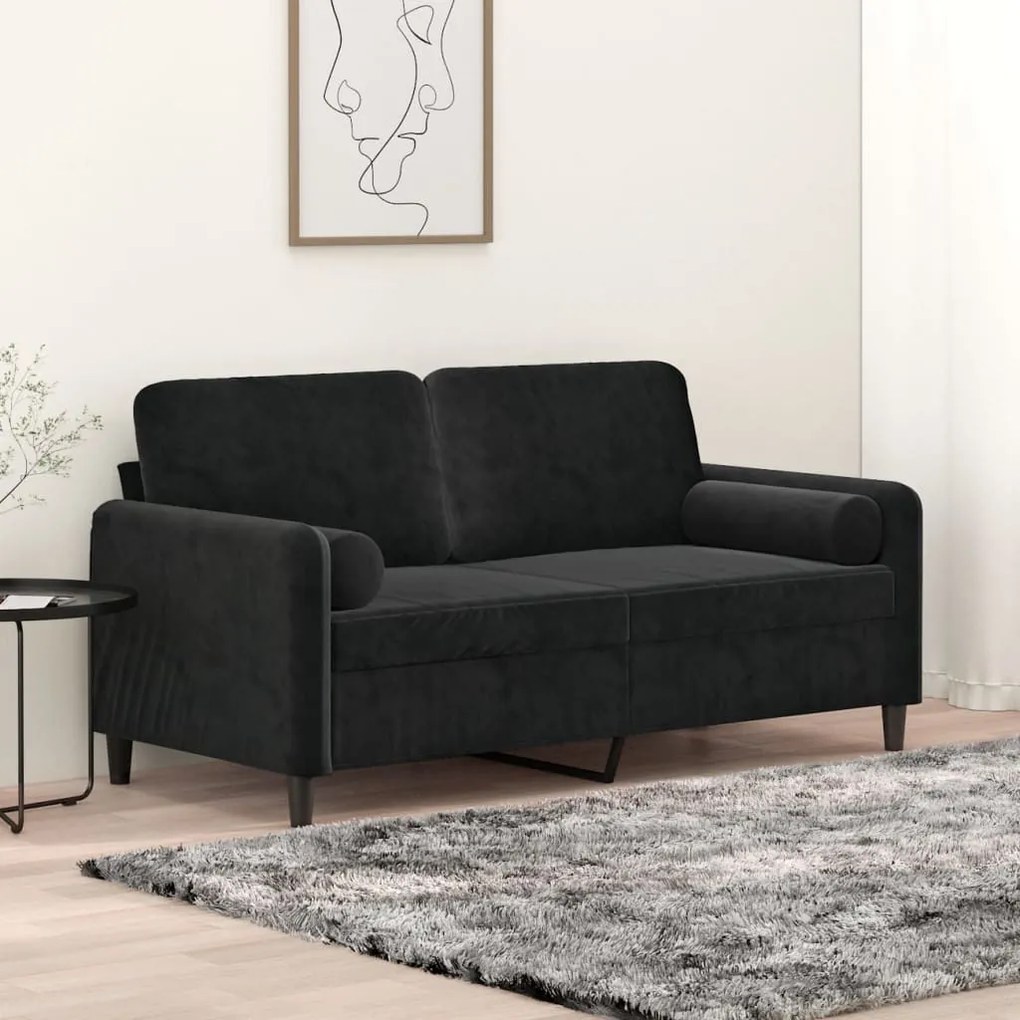 vidaXL Sofá de 2 lugares c/ almofadas e almofadões 140 cm veludo preto