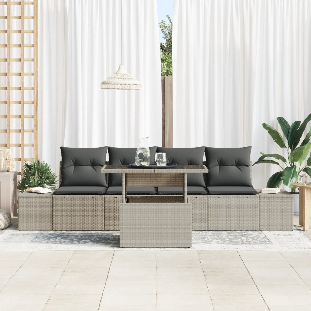 Conjunto de Sofá de Jardim de 5 Peças com Almofadas Cinza Claro em Rat